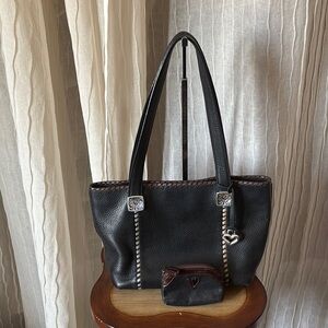 Brighton Pebble Leather Tote with Multi Color Whip Stitch Detail & Mini Pouch